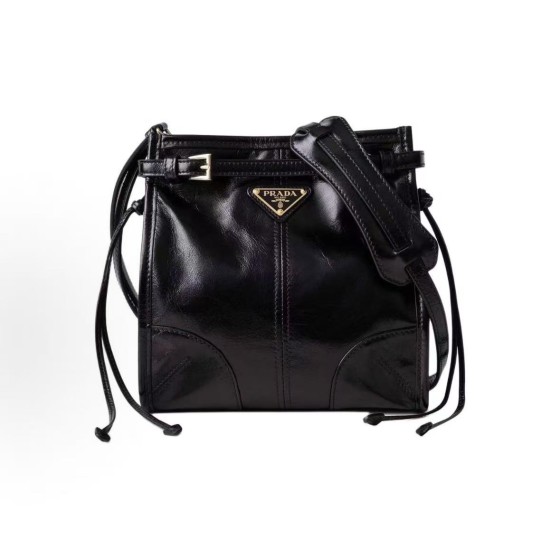 PRADA Bonnie metal hardware accessories enamel-coated triangular logo single-shoulder bag for women in black